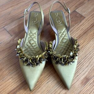 Satin Green Kitten Heels